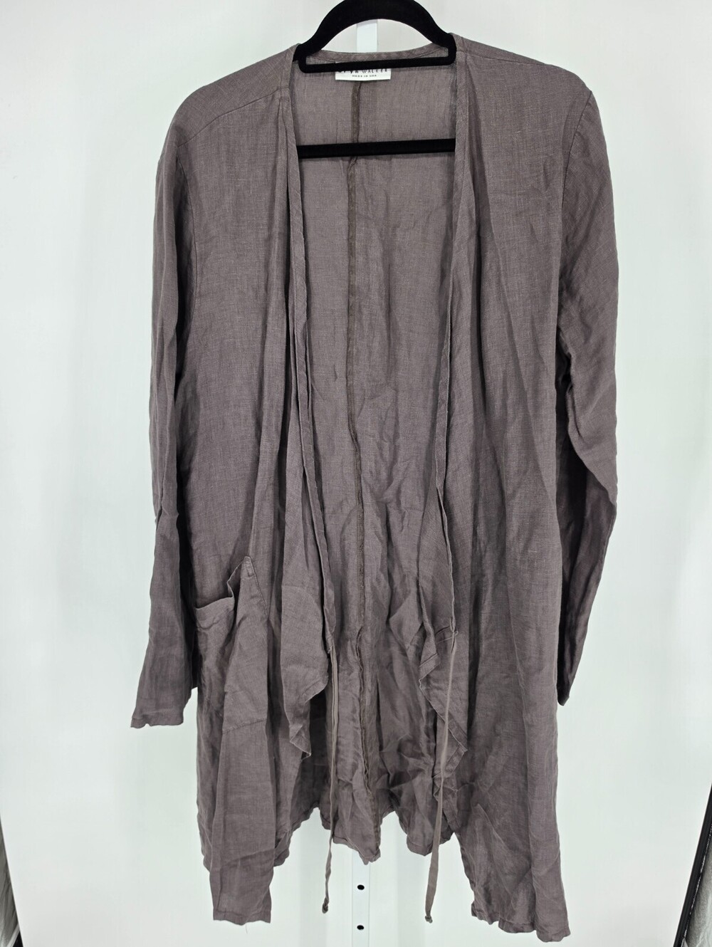 Bryn Walker Womens Sz L Knee Length Linen Wrap Dress Long Sleeve Gray Lagenlook